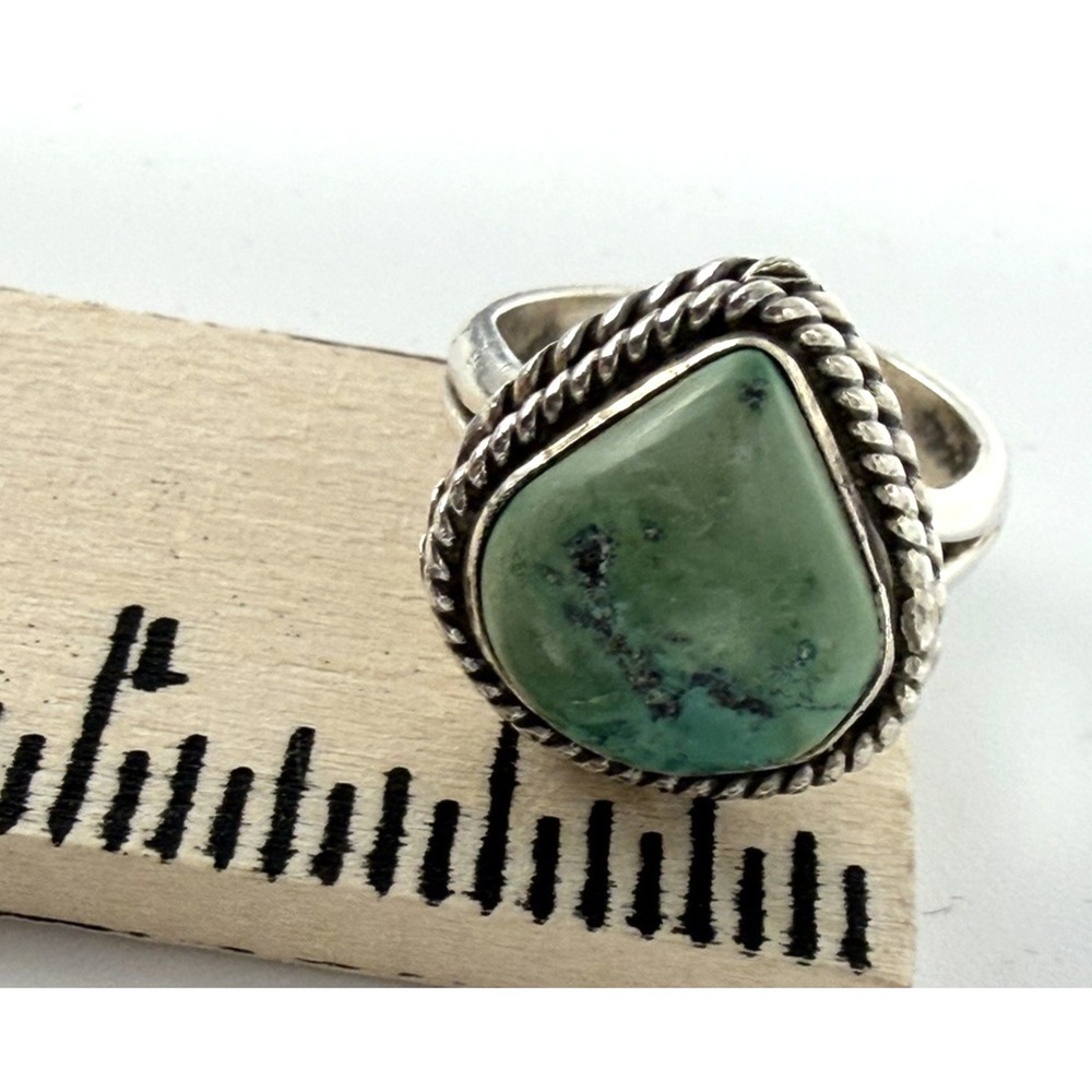 Vintage Green Turquoise Sterling Silver Ring 925 Navajo Rope Border Size 6 - Picture 5 of 10